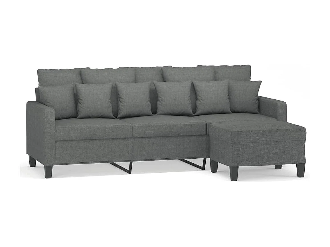 Canapé à 3 places avec repose-pieds Gris foncé 180 cm Tissu