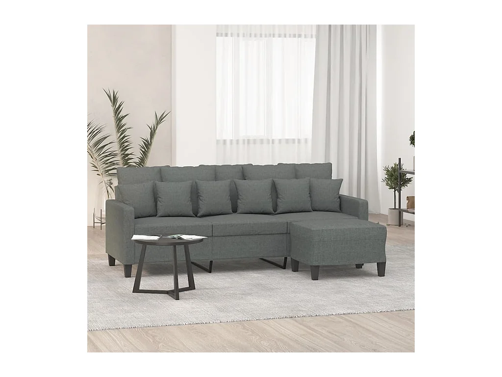 Divano a 3 Posti con Poggiapiedi Grigio Scuro 180cm in Tessuto