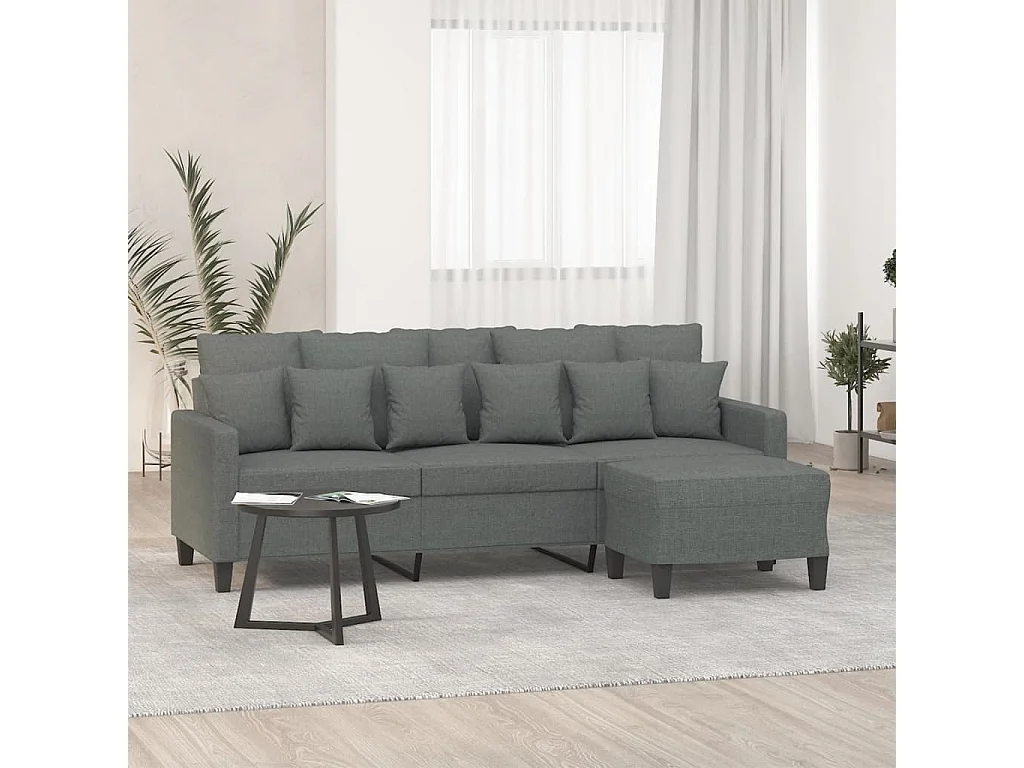 3-Sitzer-Sofa mit Hocker Dunkelgrau 180 cm Stoff