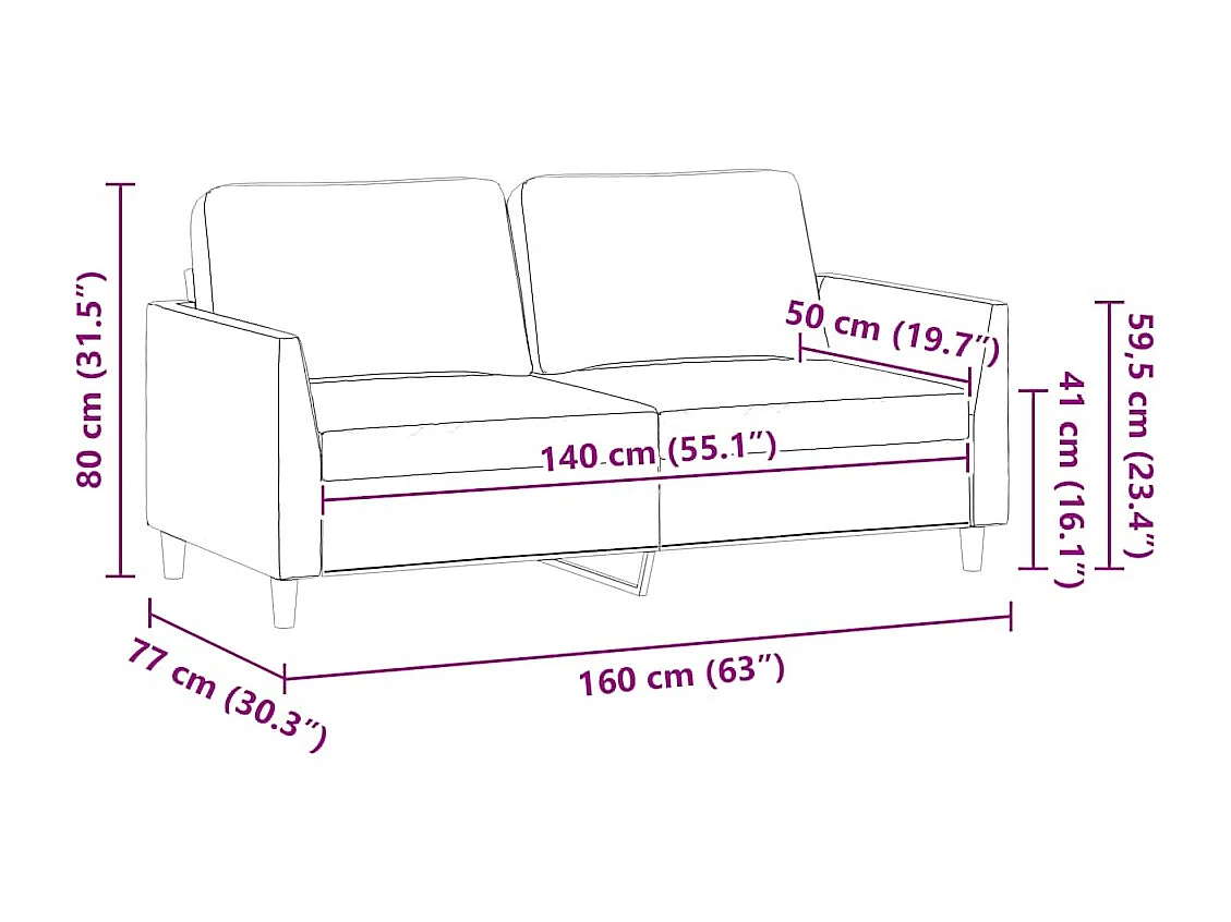 Sofá de 2 plazas de cuero sintético negro 140 cm