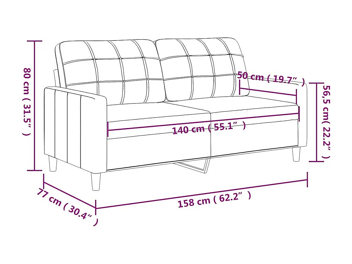 Tweezitsbank 140 cm kunstleer grijs