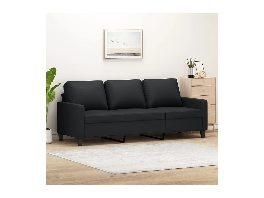 Divano a 3 Posti Nero 180 cm in Similpelle