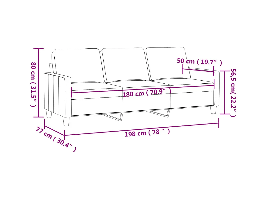 3-Sitzer-Sofa Schwarz 180 cm Kunstleder