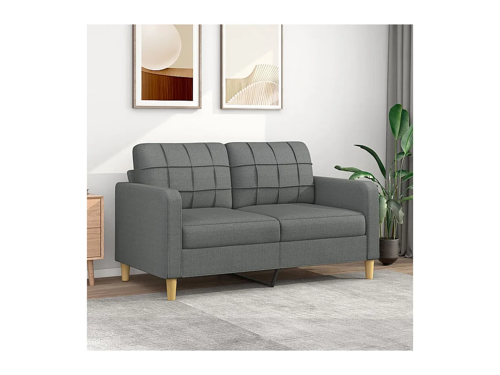 Canapé à 2 places Gris foncé 140 cm Tissu