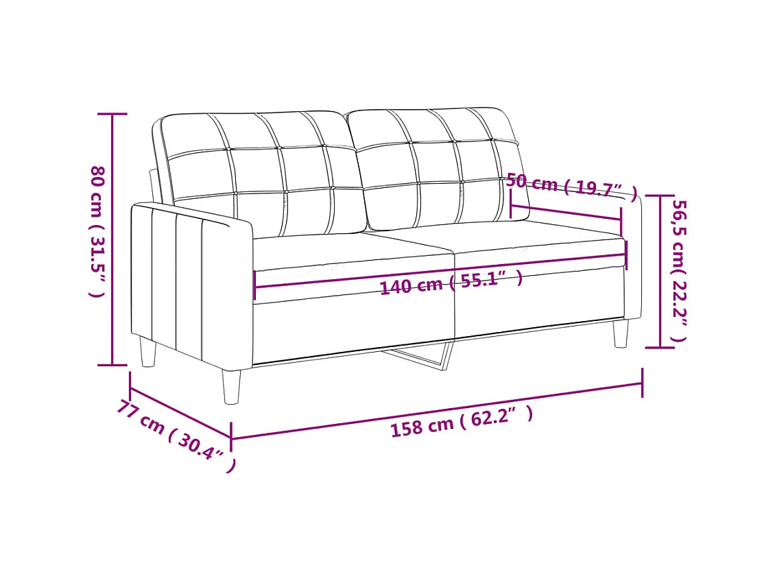 Canapé à 2 places Gris foncé 140 cm Tissu