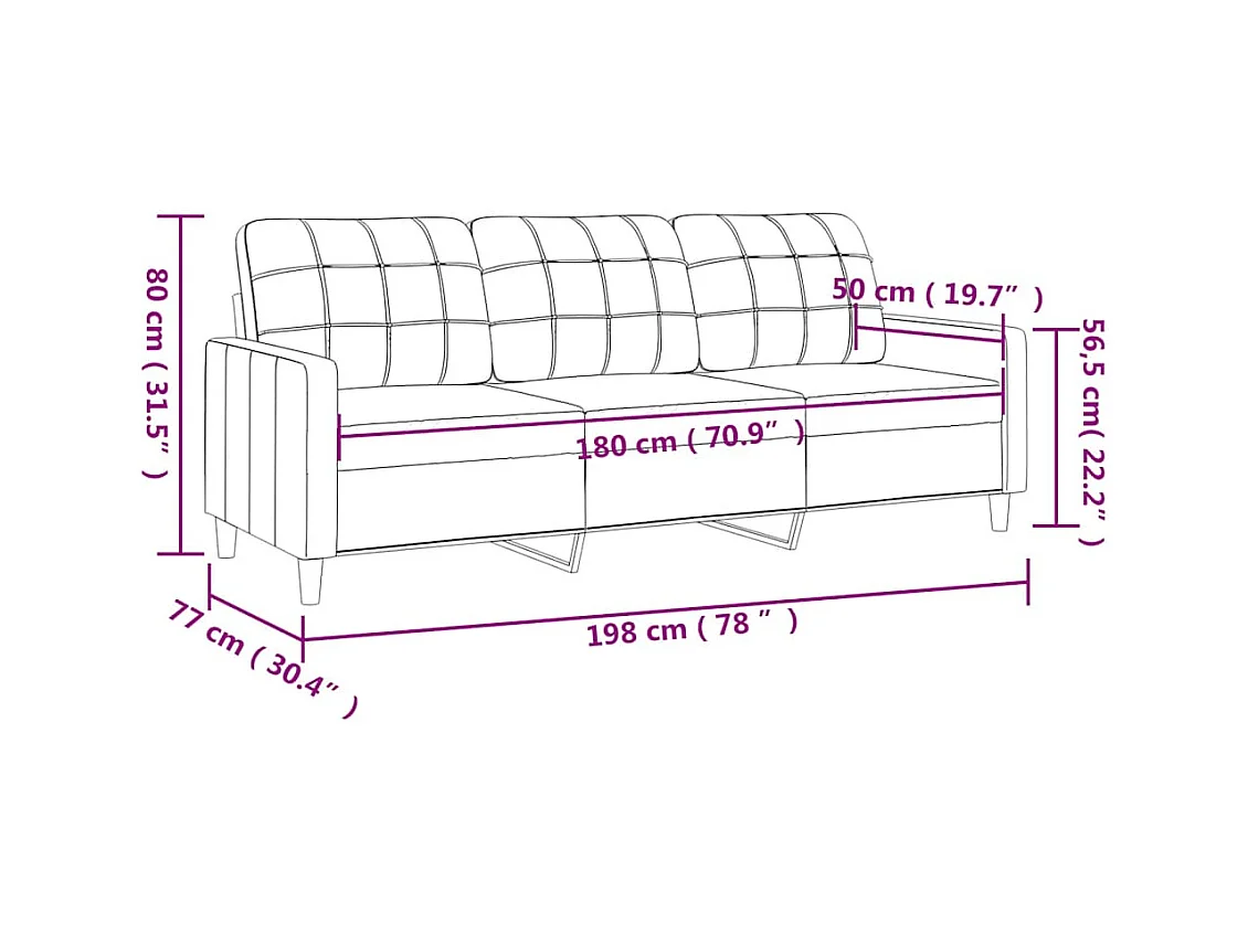 3-Sitzer-Sofa Schwarz 180 cm Stoff