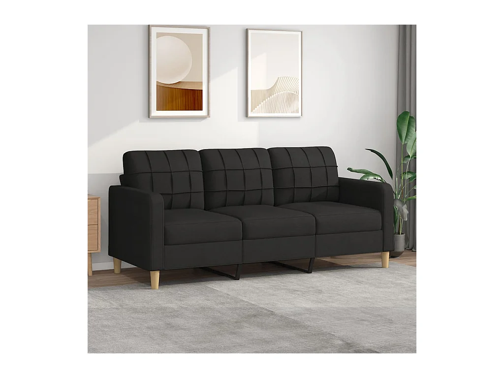 Canapé à 3 places Noir 180 cm Tissu