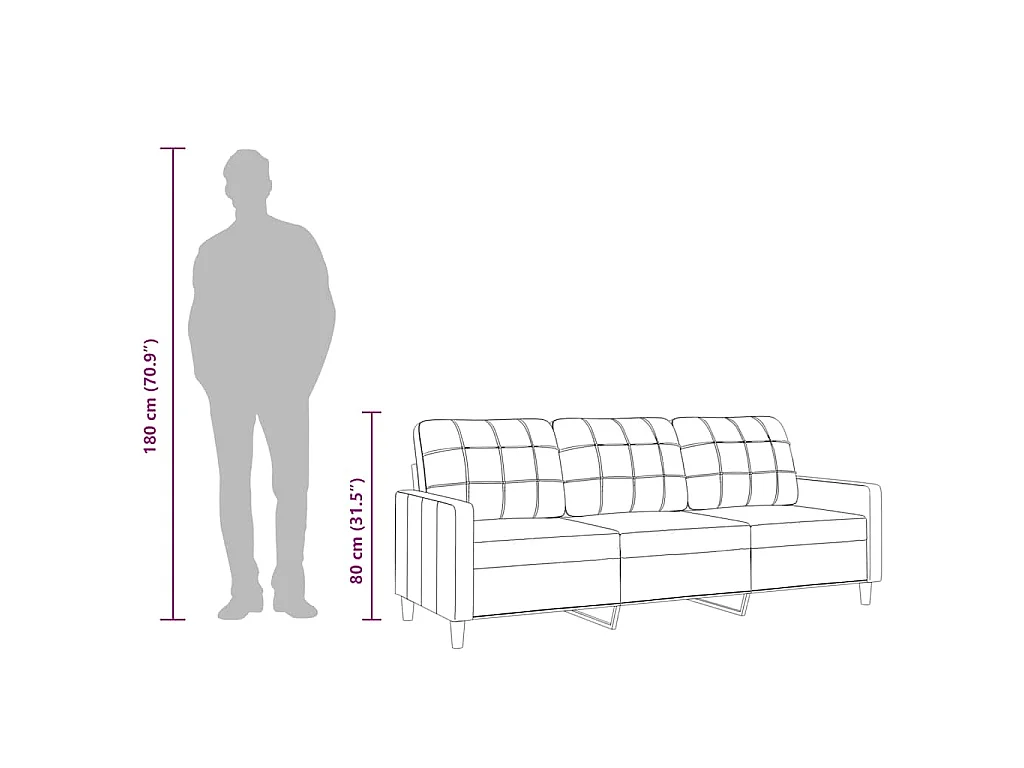 Canapé à 3 places Noir 180 cm Tissu