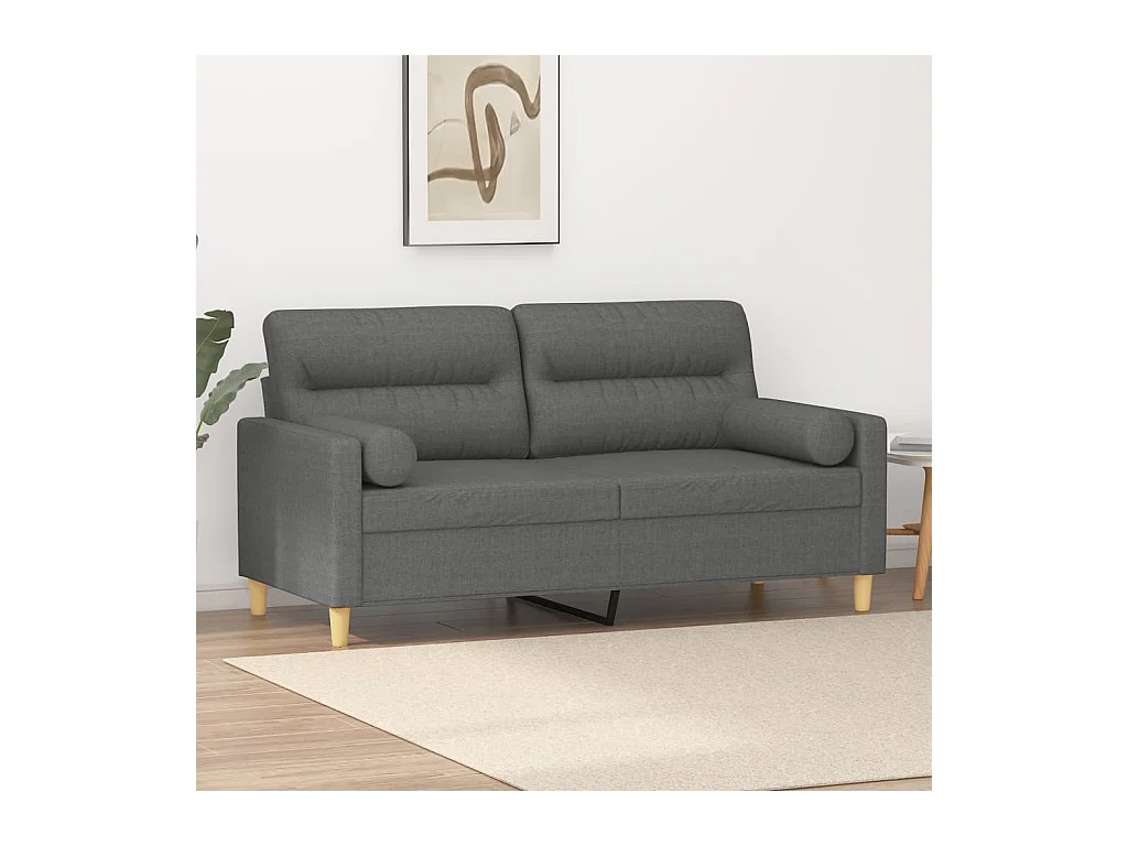 2-Sitzer-Sofa mit Zierkissen Dunkelgrau 140 cm Stoff