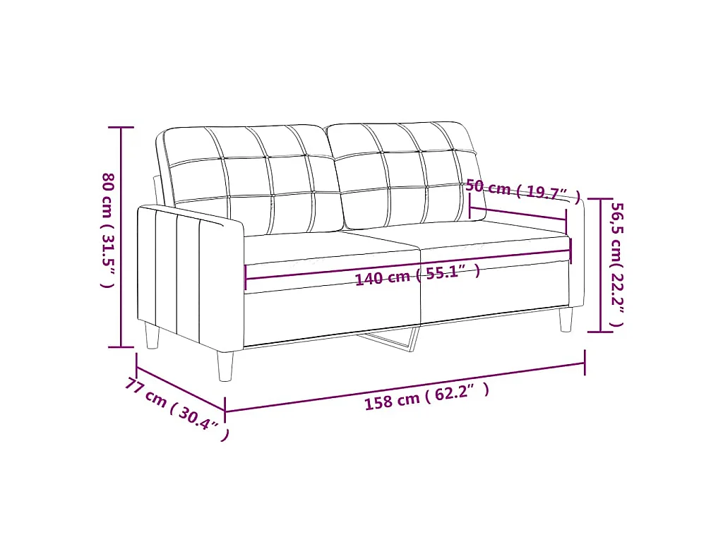 Canapé à 2 places Noir 140 cm Similicuir