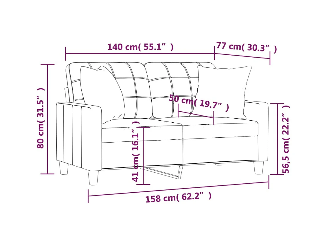 2-Sitzer-Sofa mit Zierkissen Schwarz 140 cm Kunstleder
