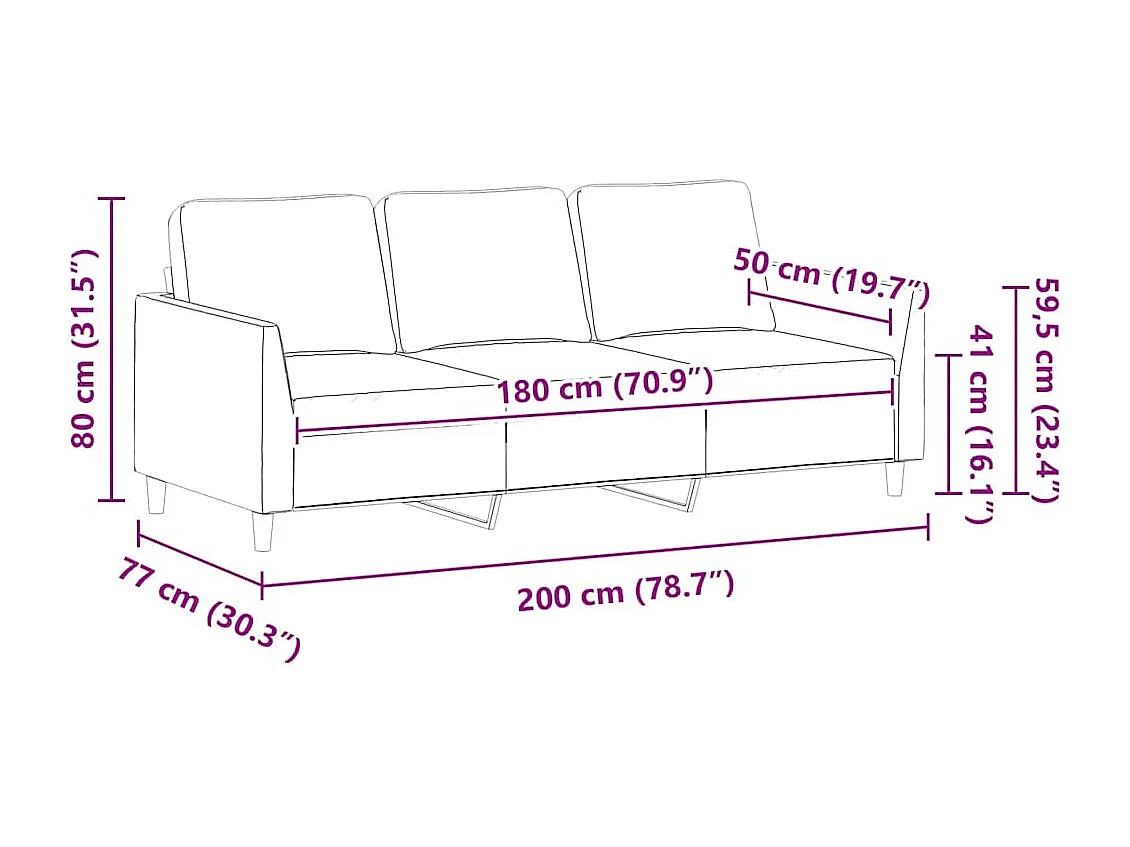 3-Sitzer-Sofa Creme 180 cm Kunstleder