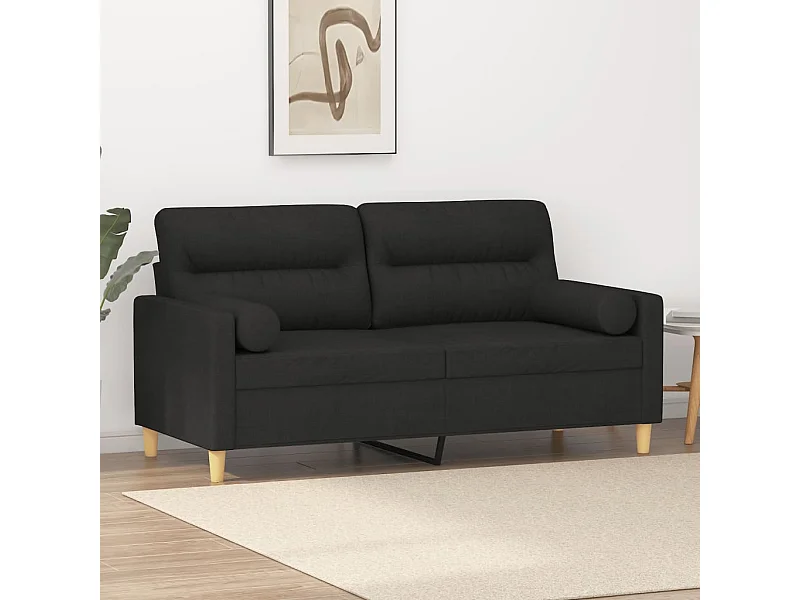 2-Sitzer-Sofa mit Zierkissen Schwarz 140 cm Stoff