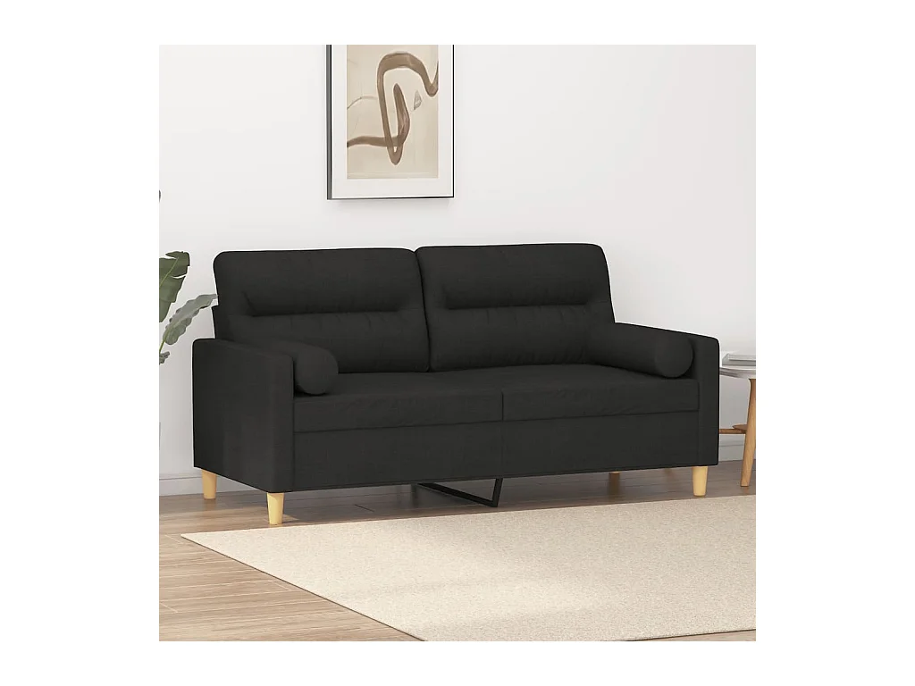 Canapé 2 places avec oreillers décoratifs noir 140 cm tissu