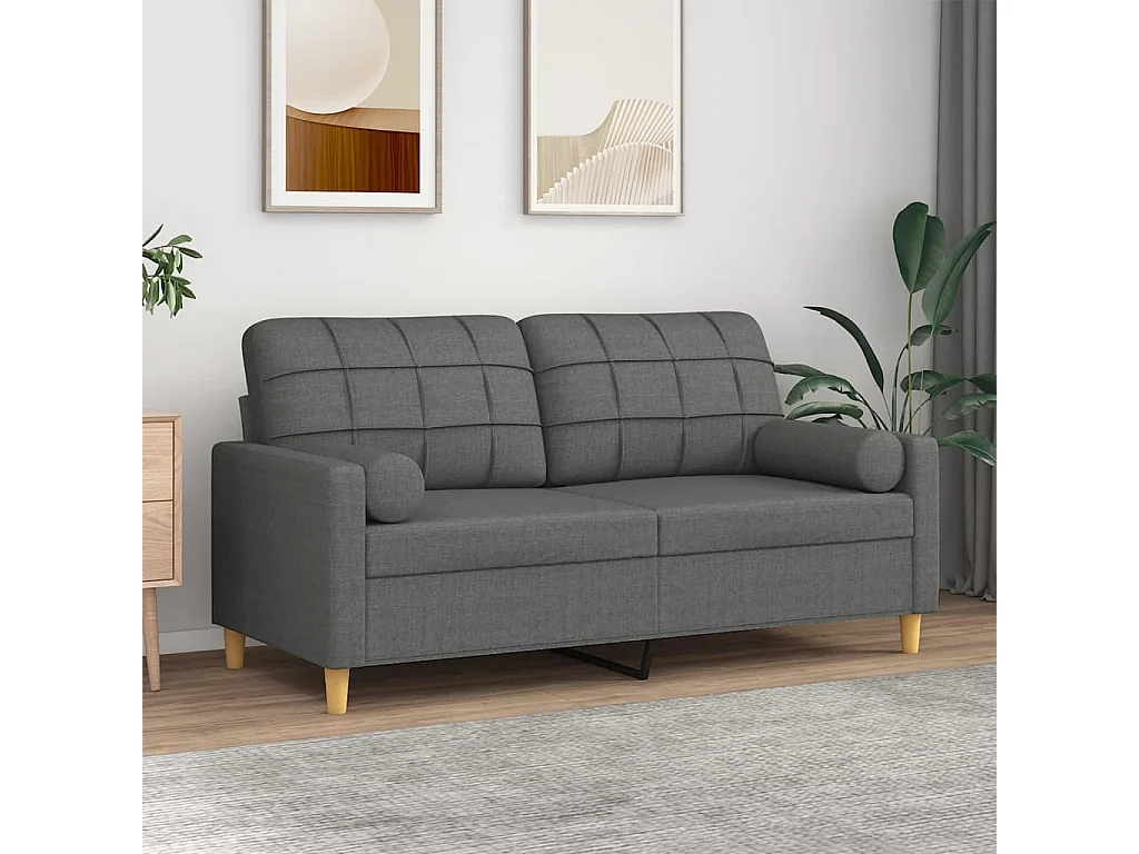 Divano a 2 Posti con Cuscini Grigio Scuro 140 cm in Tessuto