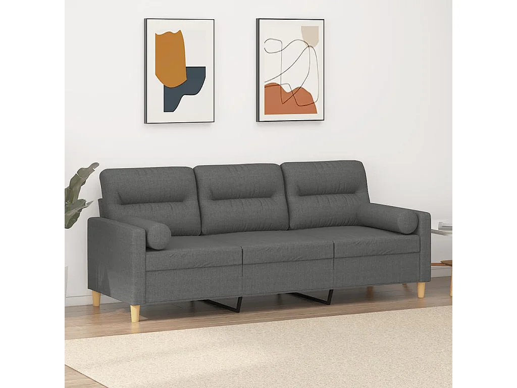 3-Sitzer-Sofa mit Zierkissen Dunkelgrau 180 cm Stoff