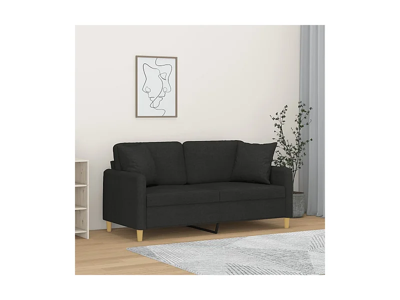 Canapé 2 places avec oreillers décoratifs noir 140 cm tissu