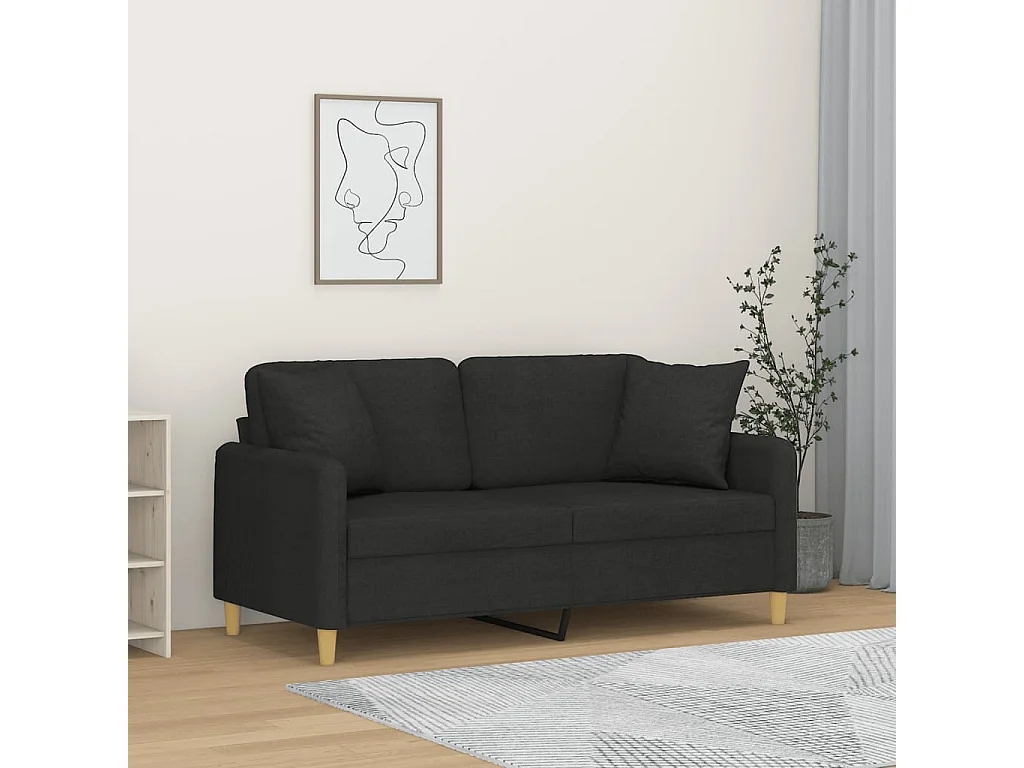 Tweezitsbank met sierkussens 140 cm stof zwart