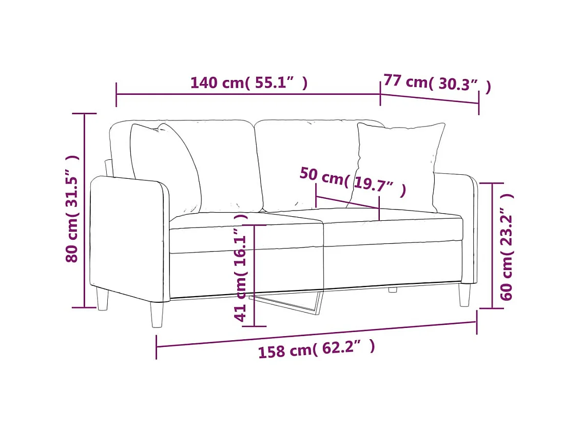 Tweezitsbank met sierkussens 140 cm stof zwart