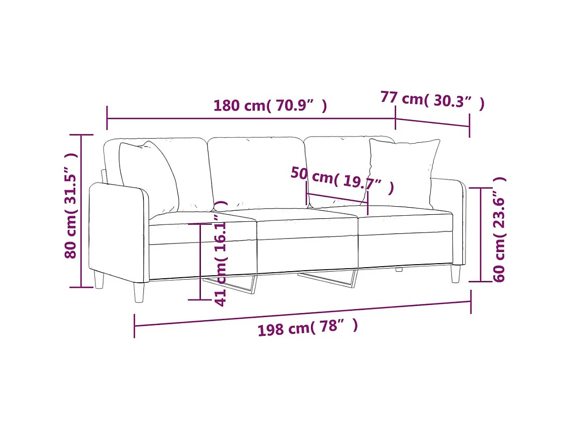 Canapé 3 places avec oreillers décoratifs noir 180 cm tissu