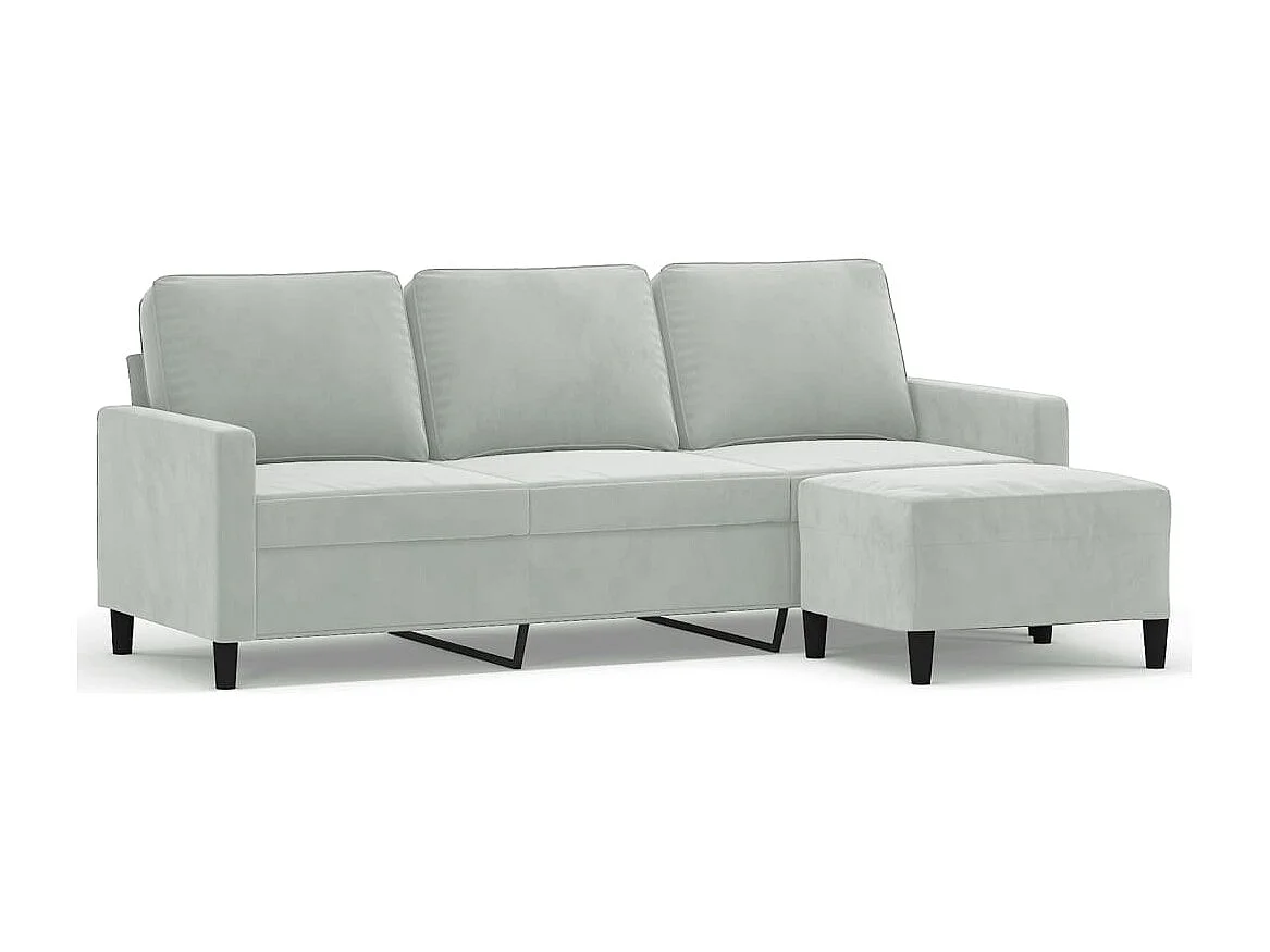 3-Sitzer-Sofa mit Hocker Hellgrau 180 cm Samt