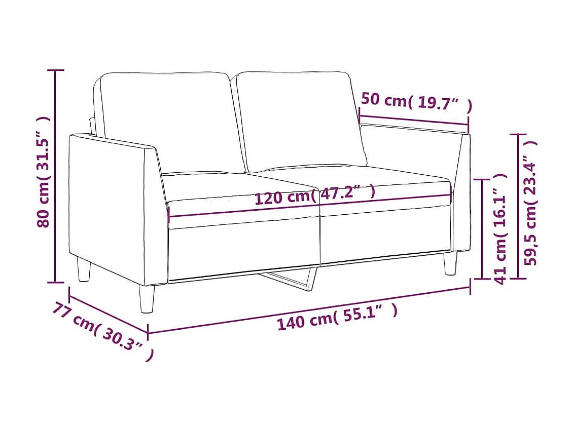 2-Sitzer-Sofa Grau 120 cm Kunstleder