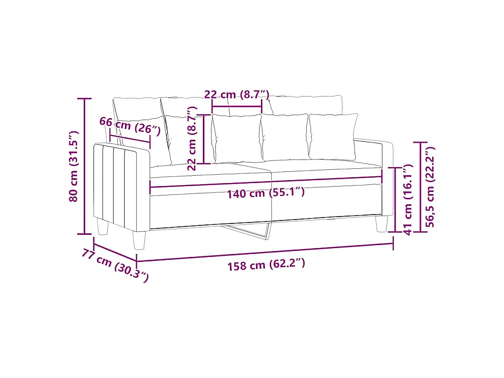 Canapé à 2 places Gris clair 140 cm Tissu
