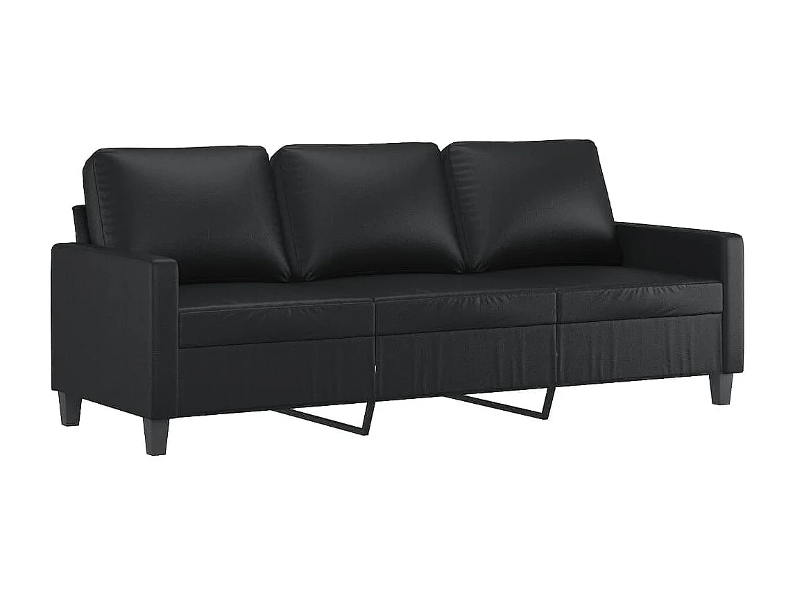 3-Sitzer-Sofa mit Hocker Schwarz 180 cm Kunstleder
