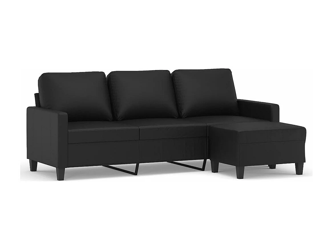 3-Sitzer-Sofa mit Hocker Schwarz 180 cm Kunstleder