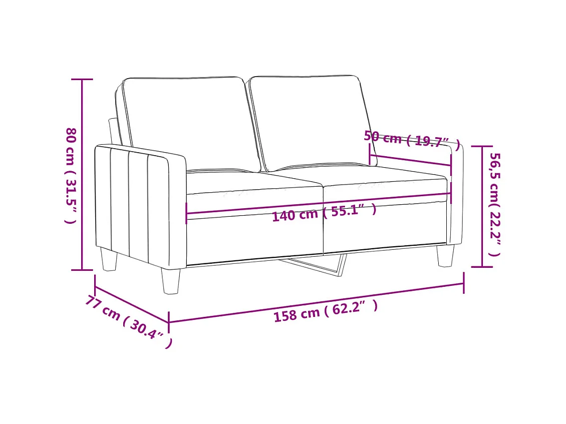 Tweezitsbank 140 cm stof zwart