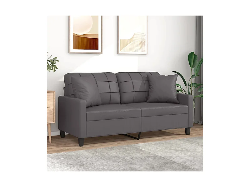 2-Sitzer-Sofa mit Zierkissen Grau 140 cm Kunstleder