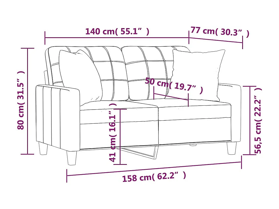 2-Sitzer-Sofa mit Zierkissen Grau 140 cm Kunstleder