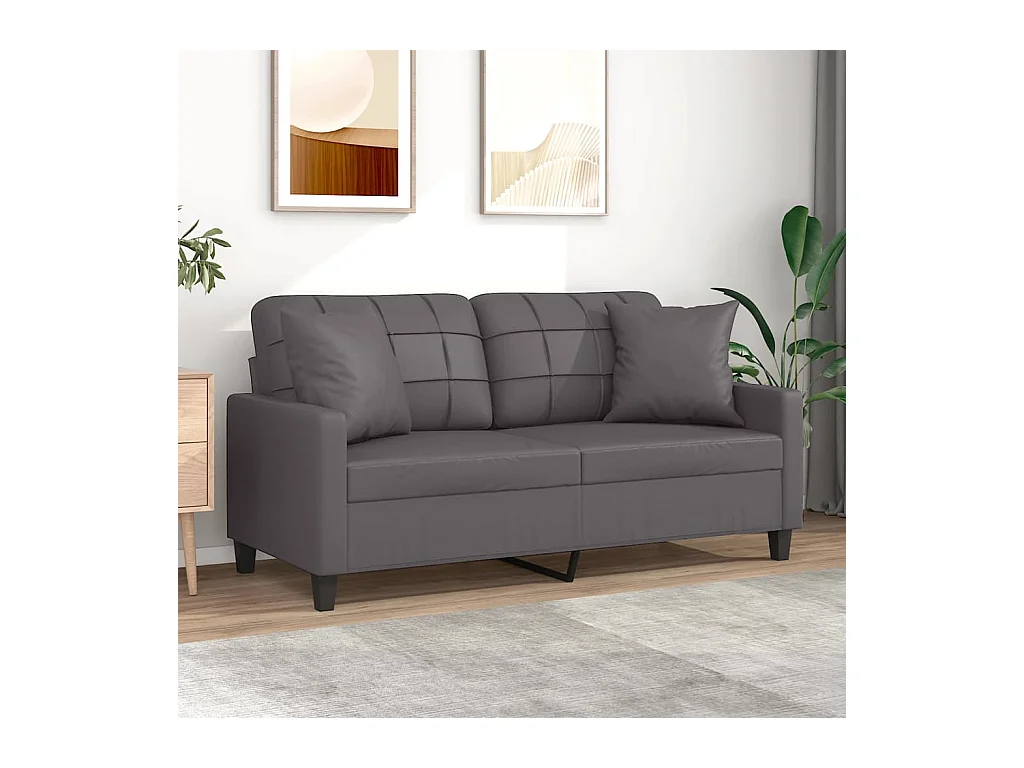 Canapé 2 places avec oreillers décoratifs gris 140cm similicuir