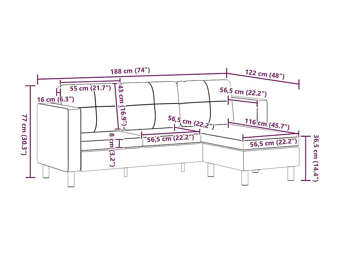 Canapé sectionnel à 3 places Cuir synthétique Noir