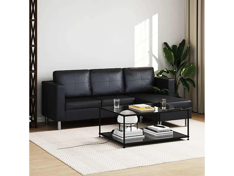 L-förmiges Sofa 3-Sitzer Kunstleder Schwarz