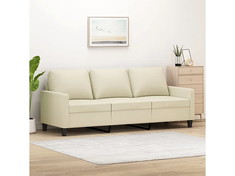 Divano a 3 Posti Crema 180 cm in Similpelle