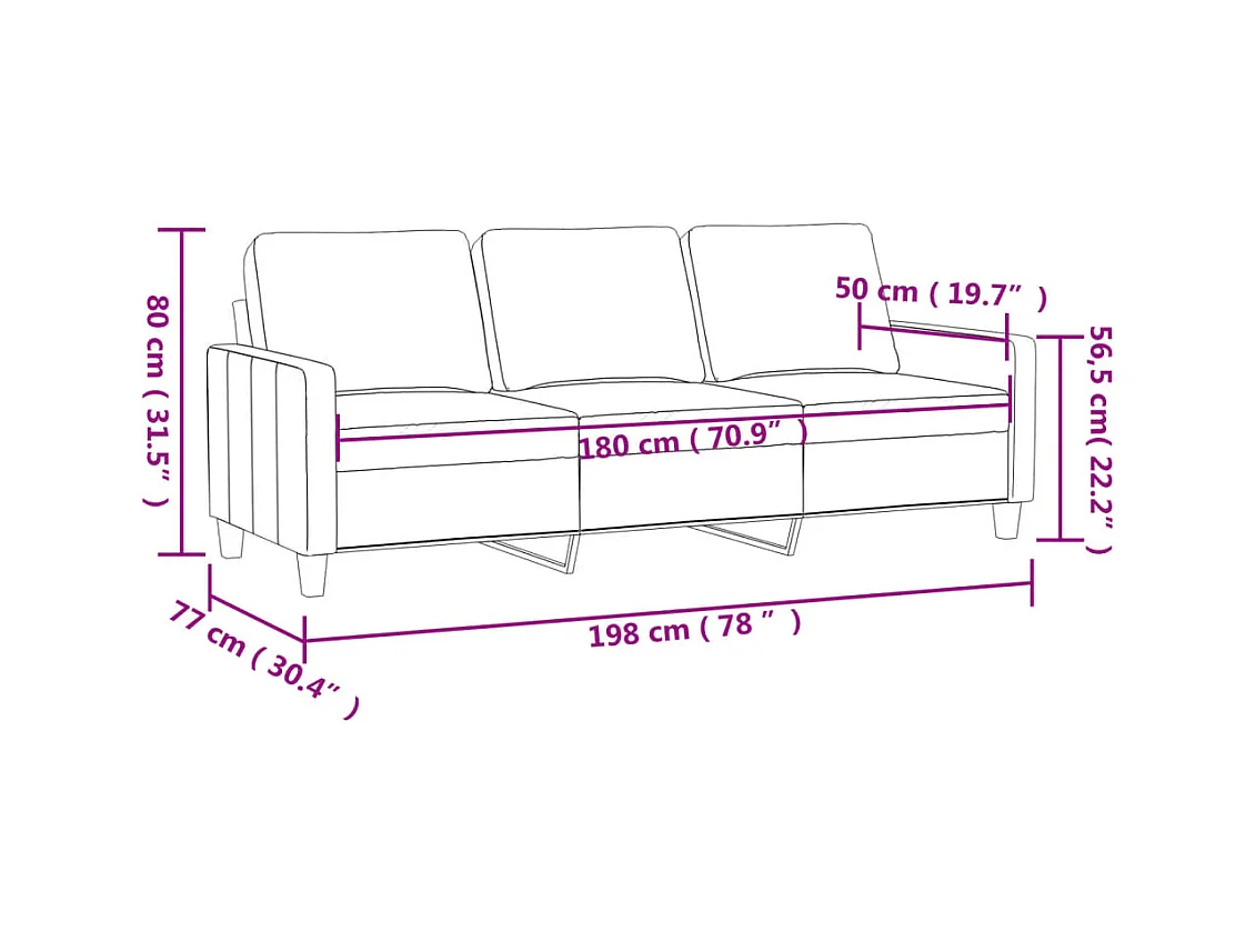 Driezitsbank 180 cm kunstleer crèmekleurig