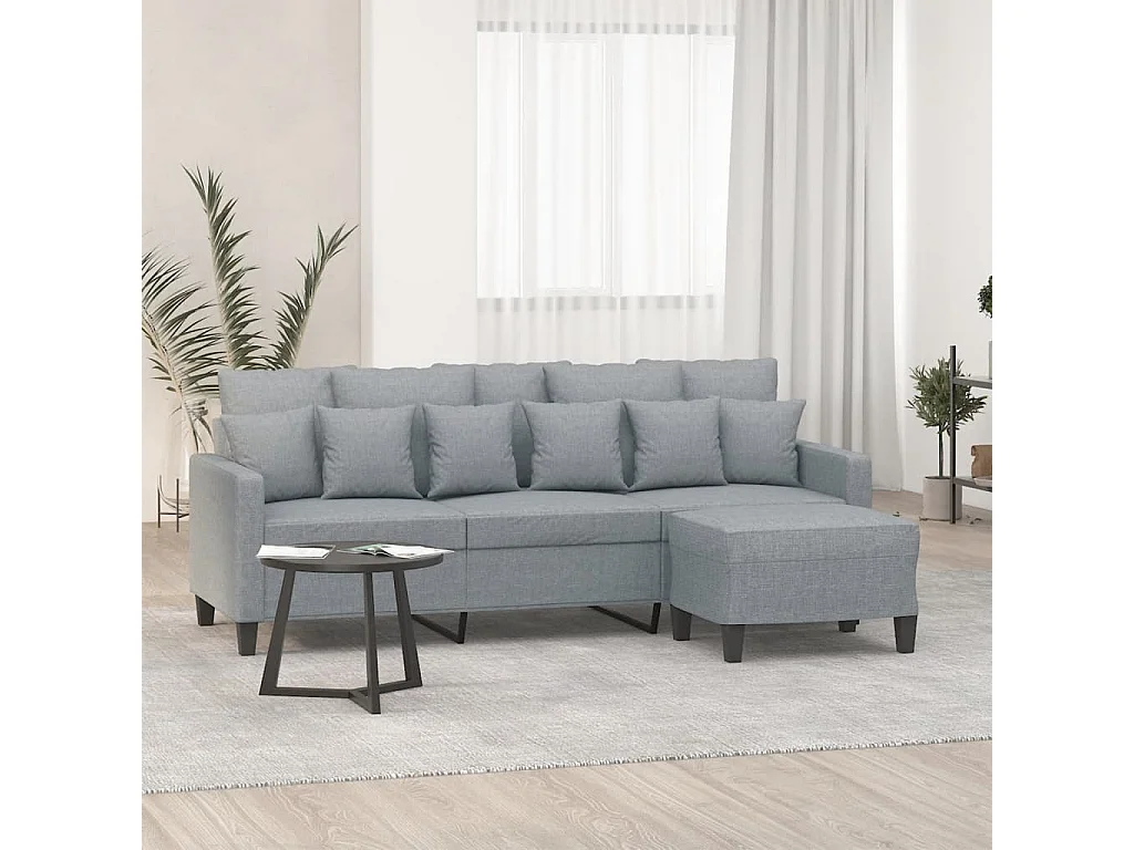 3-Sitzer-Sofa mit Hocker Hellgrau 180 cm Stoff
