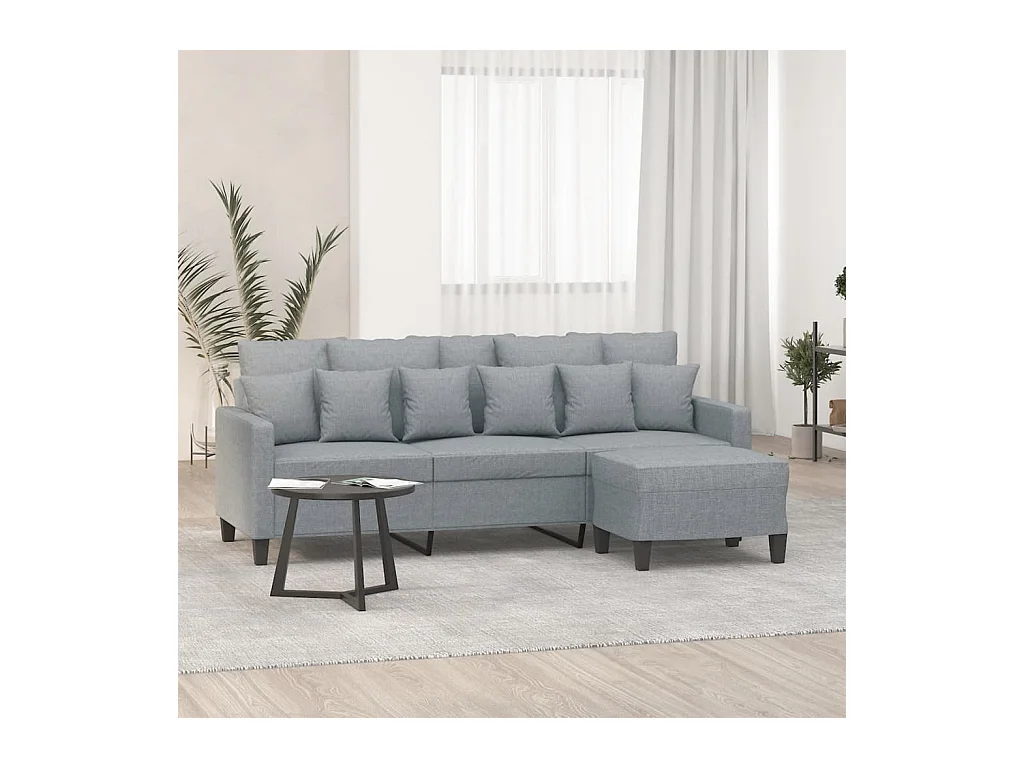 Canapé à 3 places avec repose-pieds Gris clair 180 cm Tissu