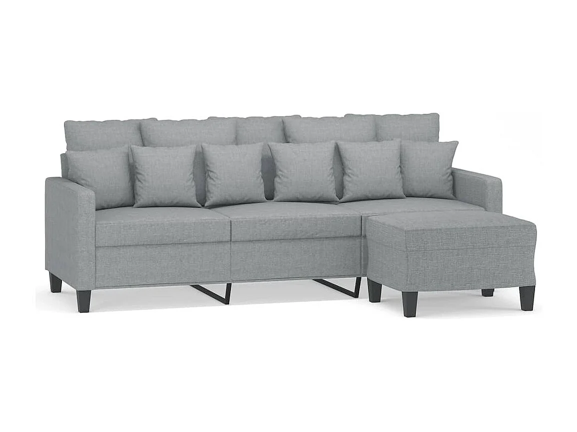 Canapé à 3 places avec repose-pieds Gris clair 180 cm Tissu
