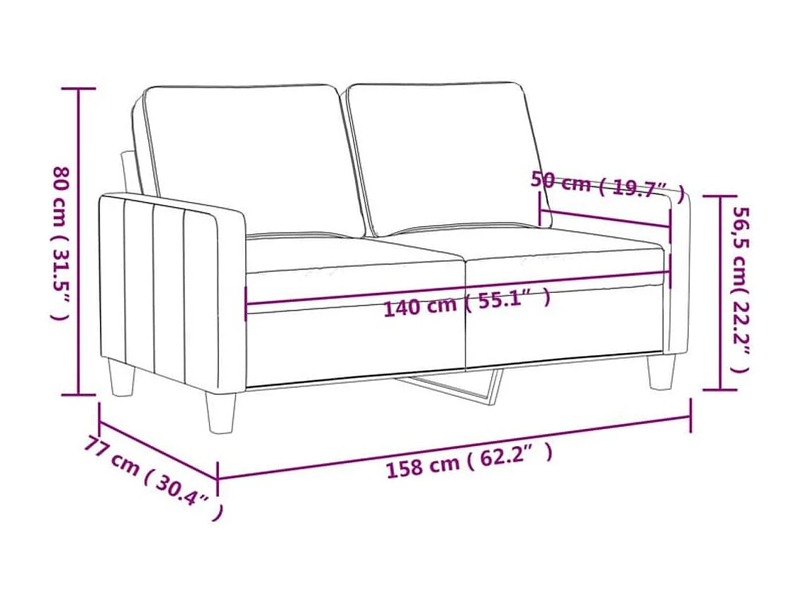 Canapé à 2 places Gris clair 140 cm Tissu