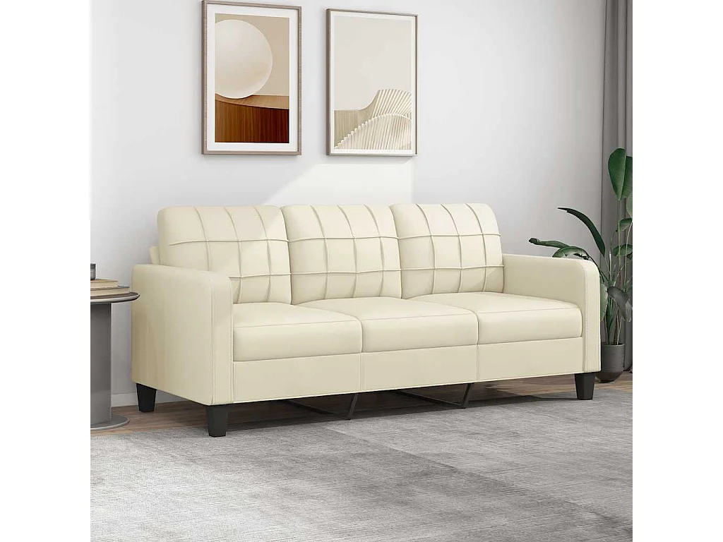 3-Sitzer-Sofa Creme 180 cm Kunstleder