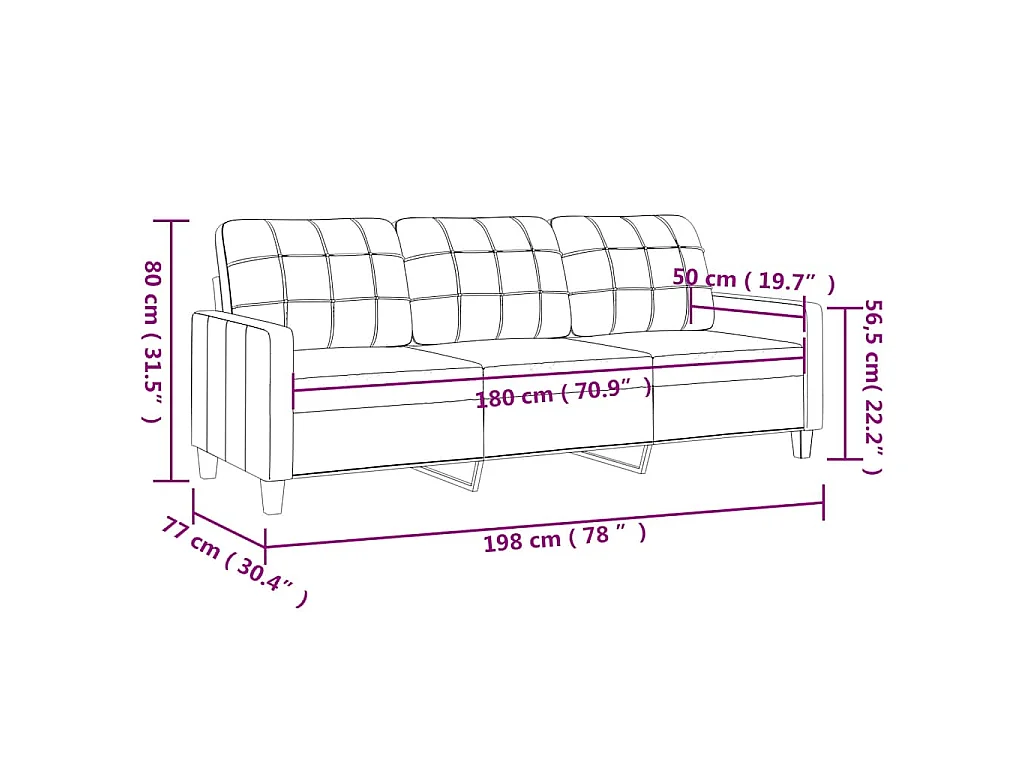 Driezitsbank 180 cm kunstleer crèmekleurig