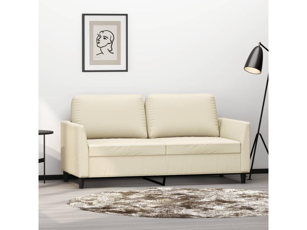 Sofá de 2 lugares 140 cm couro artificial cor creme