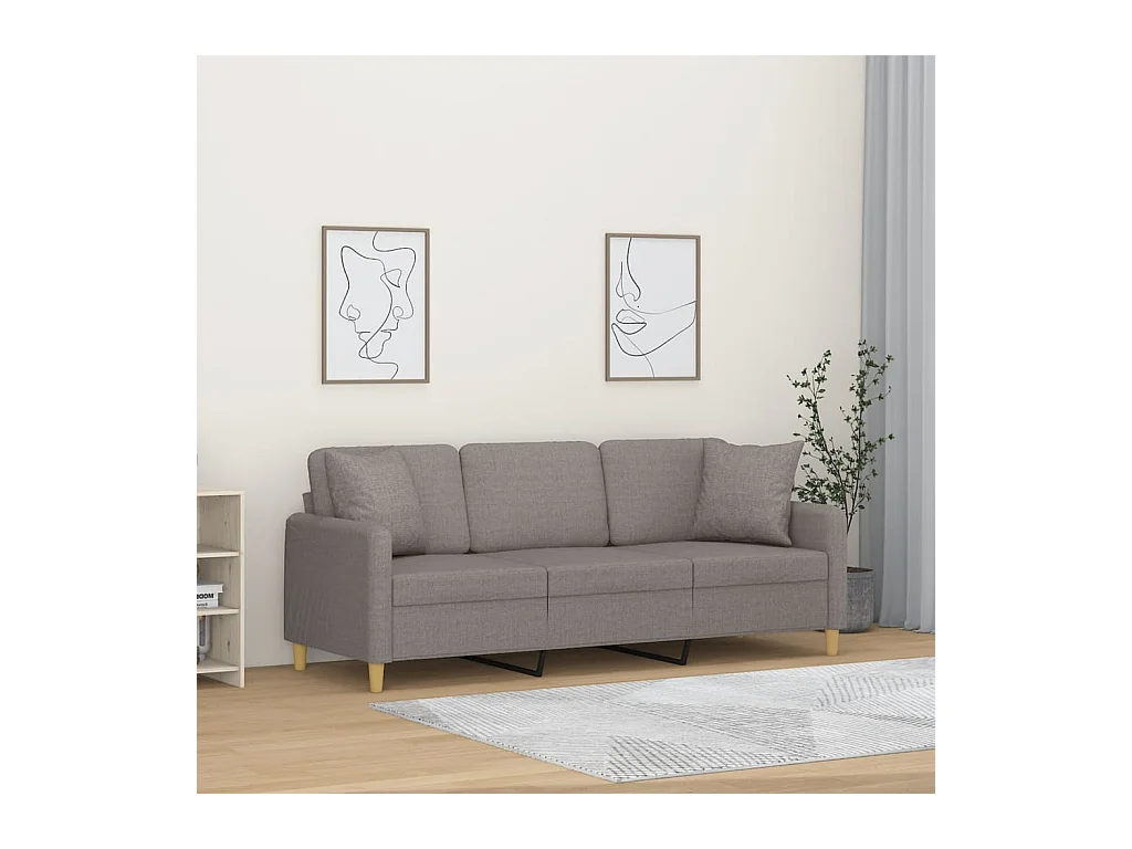 Canapé 3 places avec oreillers décoratifs taupe 180 cm tissu