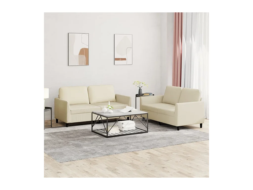 Ensemble de canapés 2 pcs avec coussins Crème Similicuir