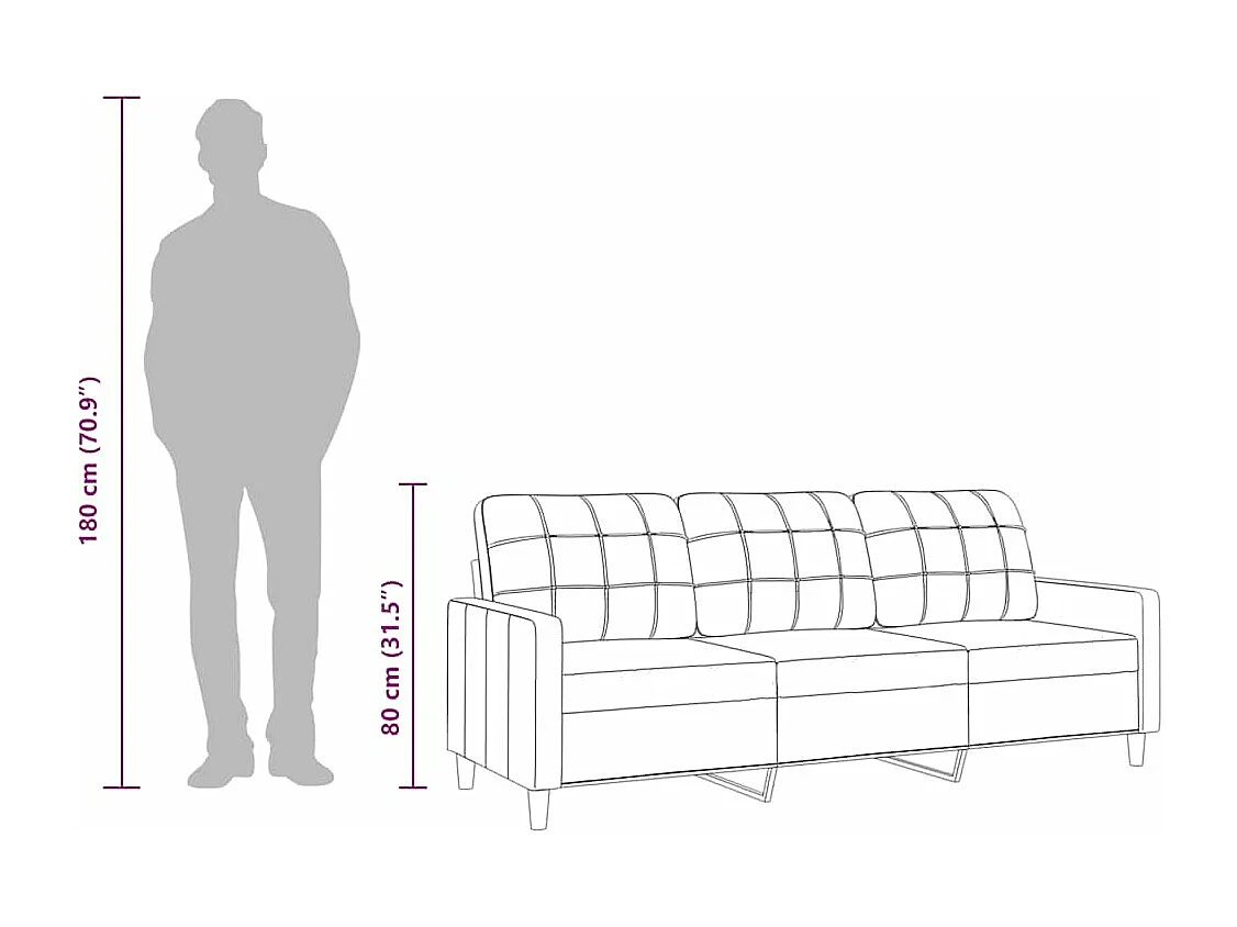 Sofá de 3 lugares 180 cm tecido cinza-claro