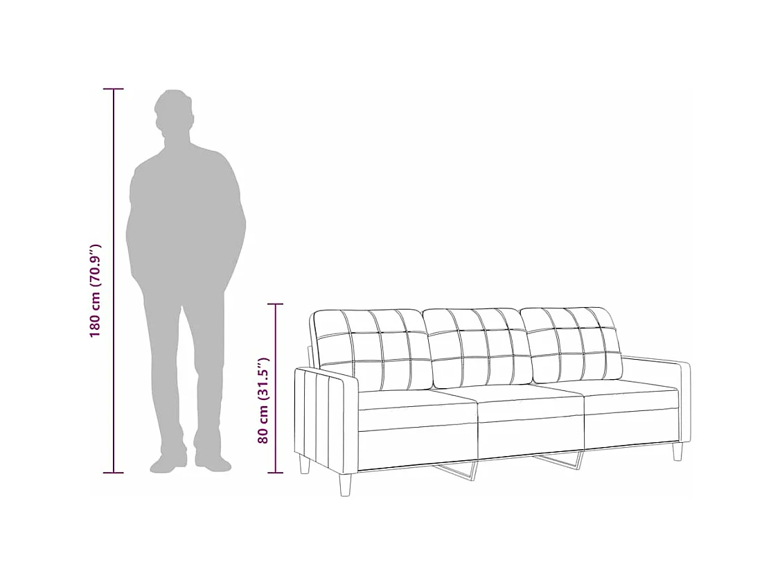 Driezitsbank 180 cm stof lichtgrijs