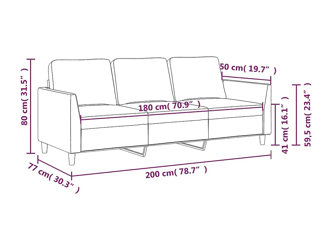 3-Sitzer-Sofa Grau 180 cm Kunstleder