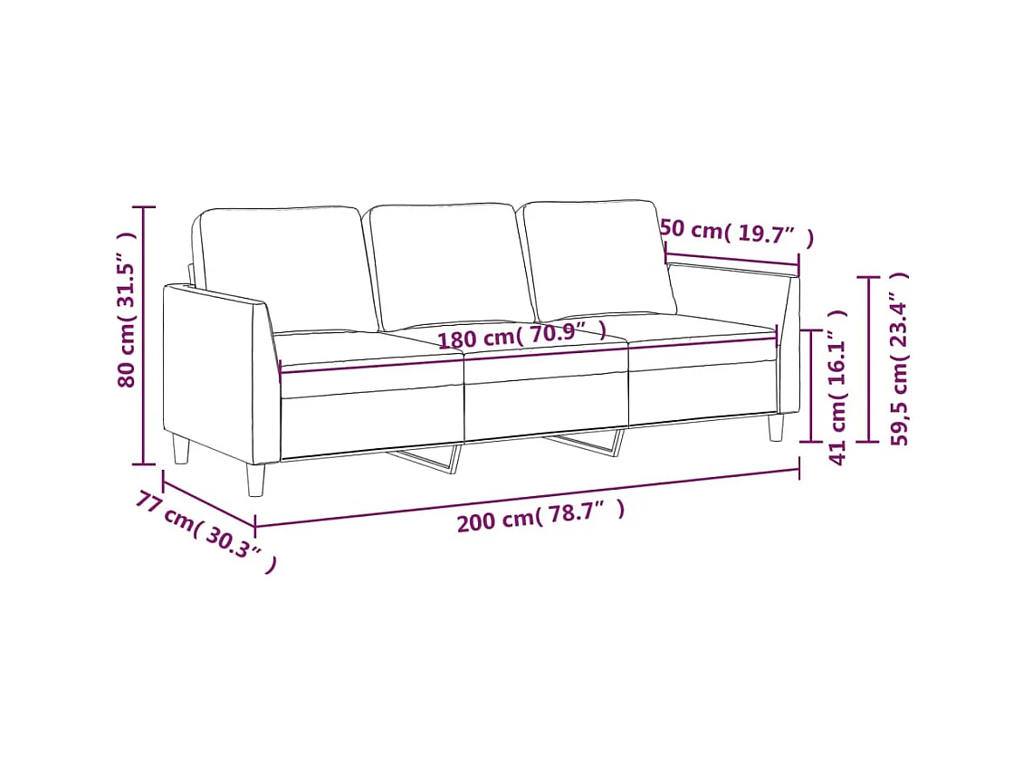 3-Sitzer-Sofa Grau 180 cm Kunstleder